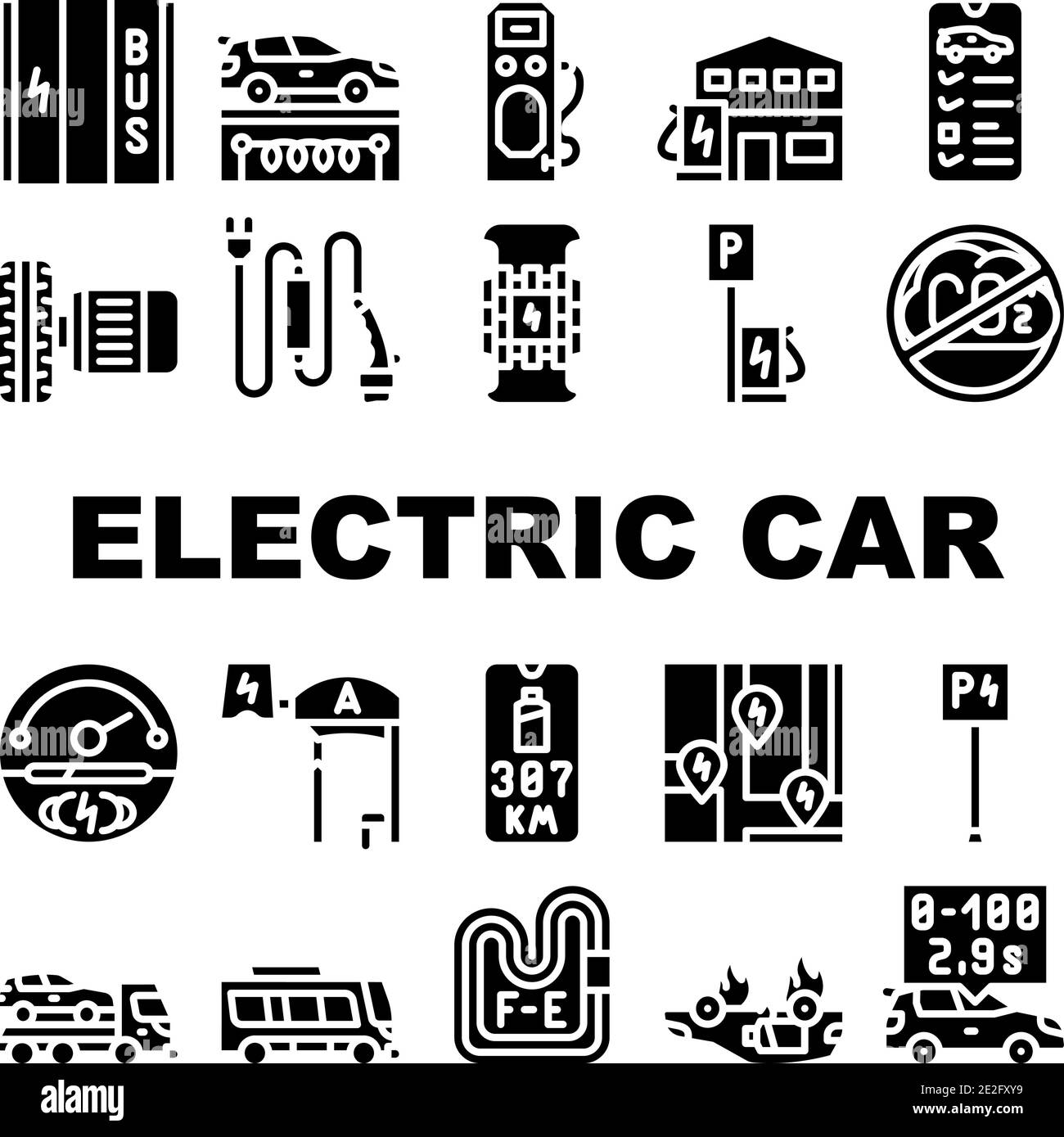 Electric Car Vehicle Collection Icons Set Vector Stock Vector Image