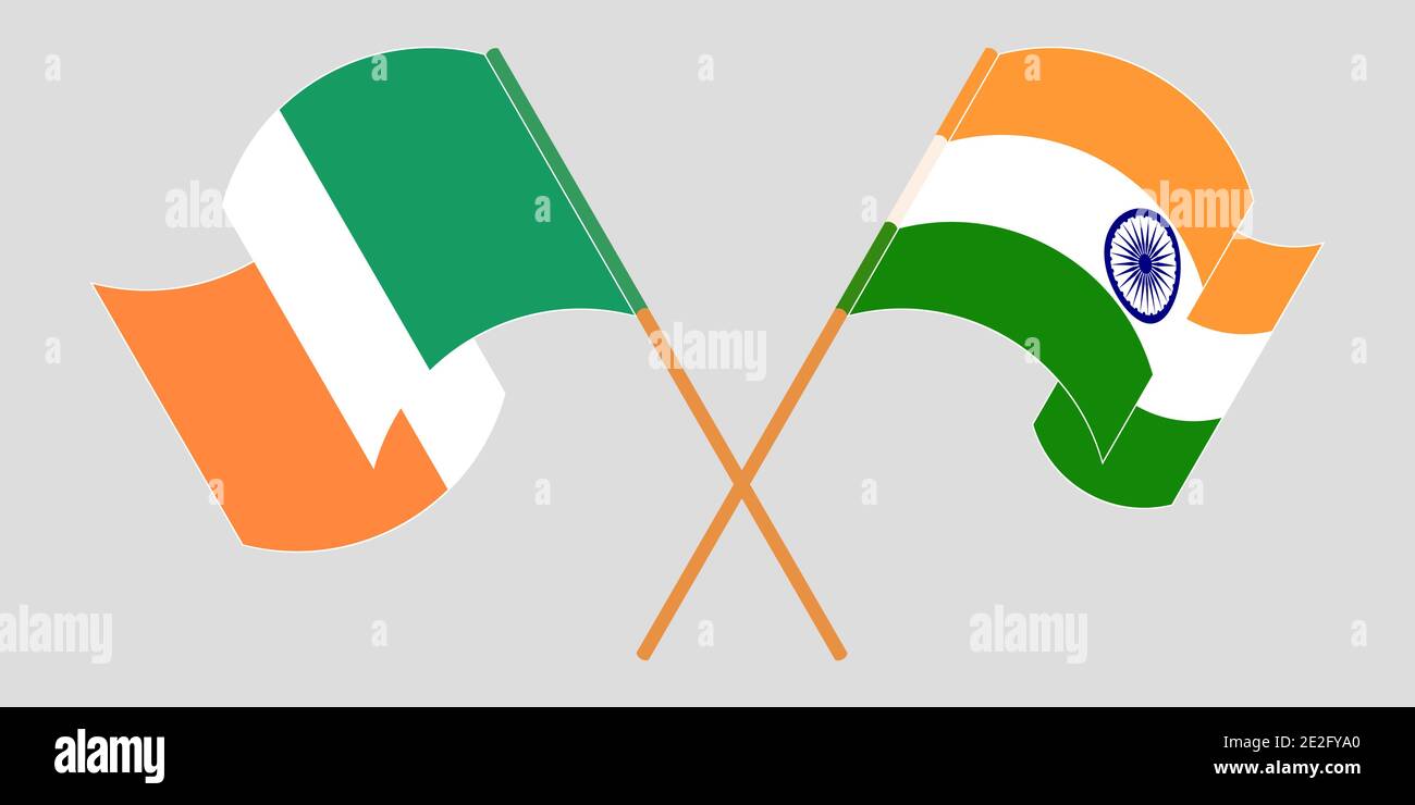 Crossed and waving flags of Ireland and India. Vector illustration ...