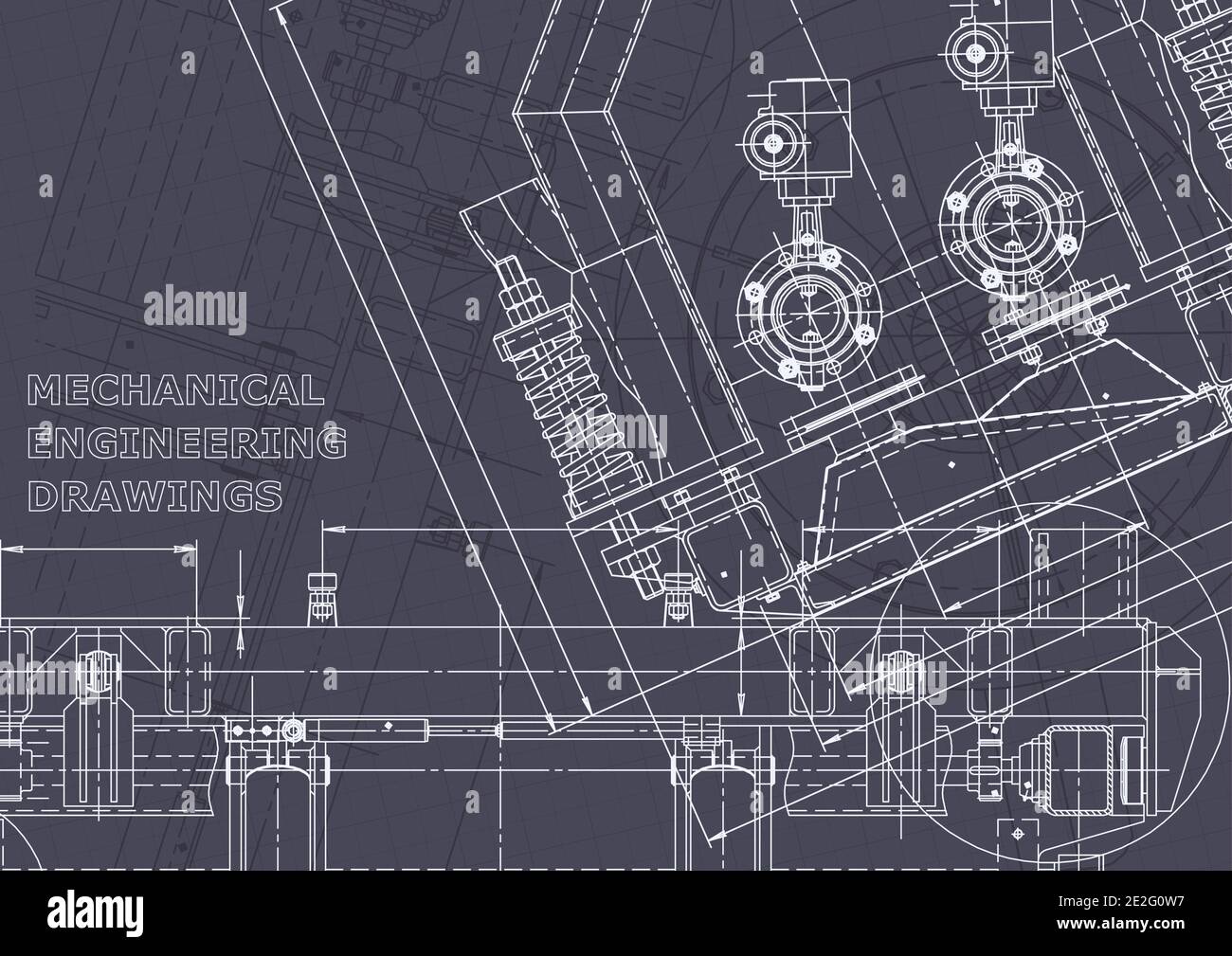 Mechanical engineering drawing. Machine-building industry.  Instrument-making drawings. Computer aided design systems. Technical  illustrations, backgrounds. Blueprint, diagram, plan