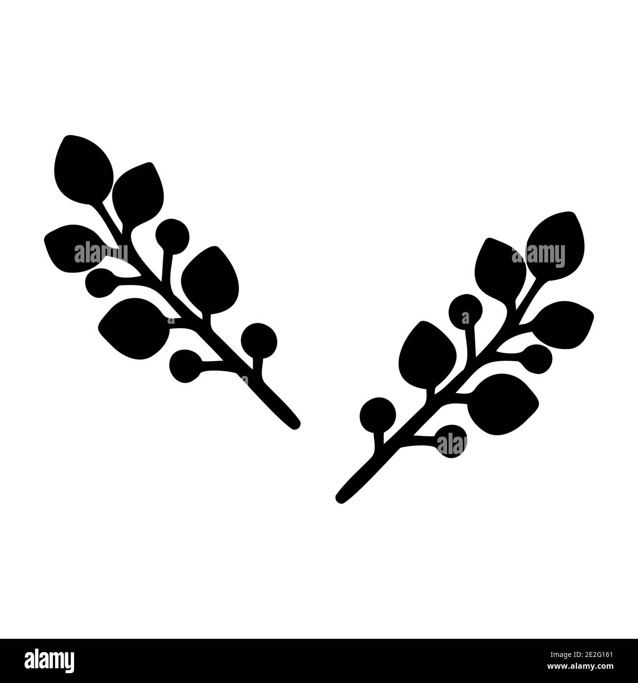 Black on white Hand drawn vector Branch with leaves. Floral simple ...