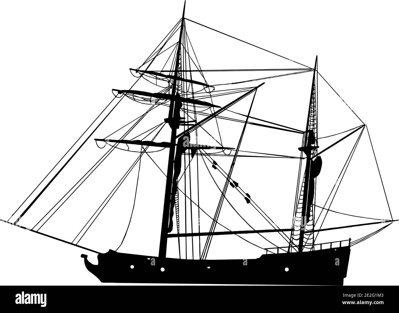 Sailing ship silhouette in black on white background vector graphic Stock Vector