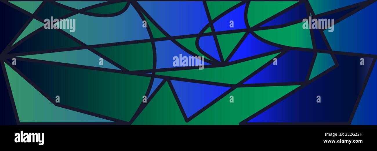 Vector. Abstract background with triangles and other forms. Black lines, blue and green gradient Stock Vector