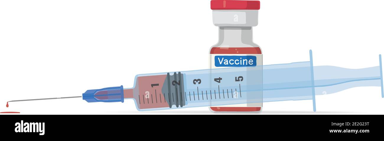Syringe and vaccine bottle against Covid-19 infection, vector illustration. Stock Vector