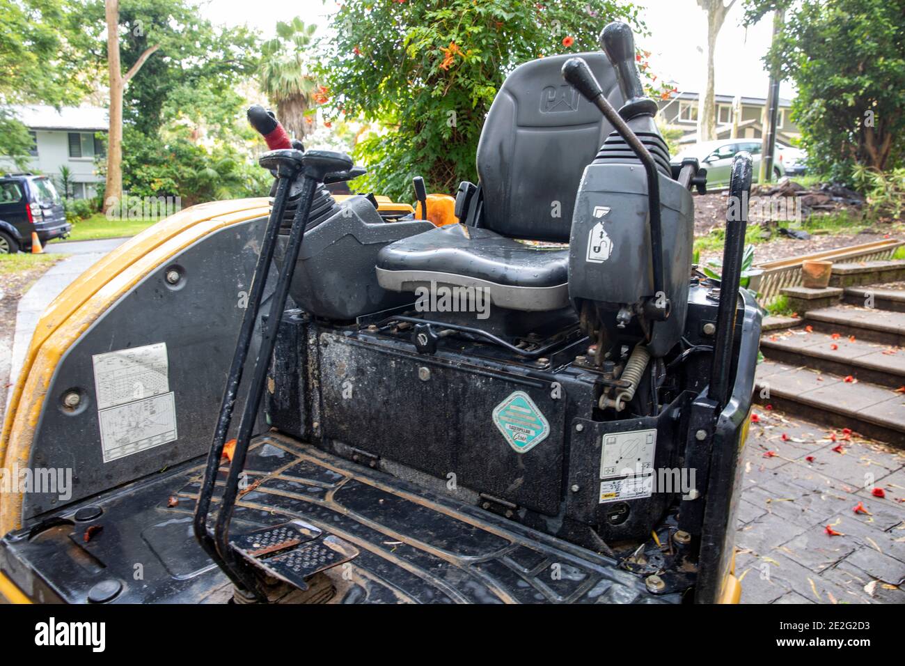 Excavator controls and levers on a mini excavator, Sydney,Australia