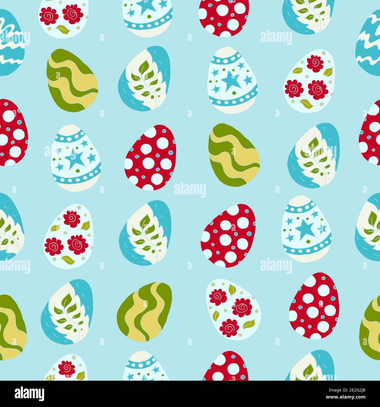Seamless pattern, background. Easter illustration. Happy Easter. Hand drawing, eggs. Blue palette Stock Vector