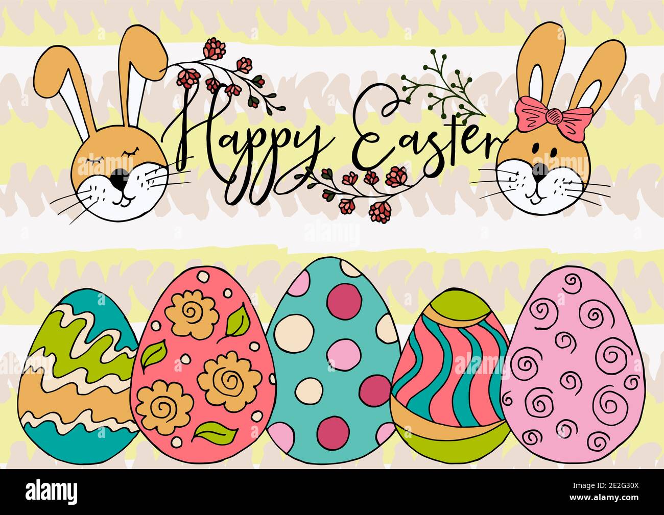 Easter bunny. Easter illustration. Holiday card, wrapping, background. Easter poster, banner. Happy Easter Stock Vector