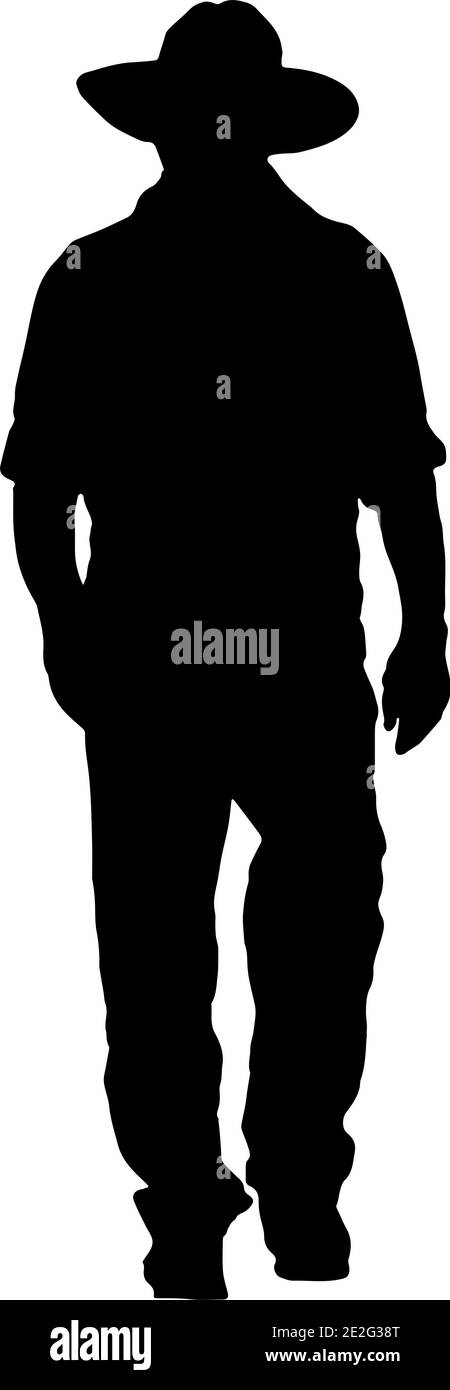 Cowboy walking silhouette in black on white background, vector graphic Stock Vector