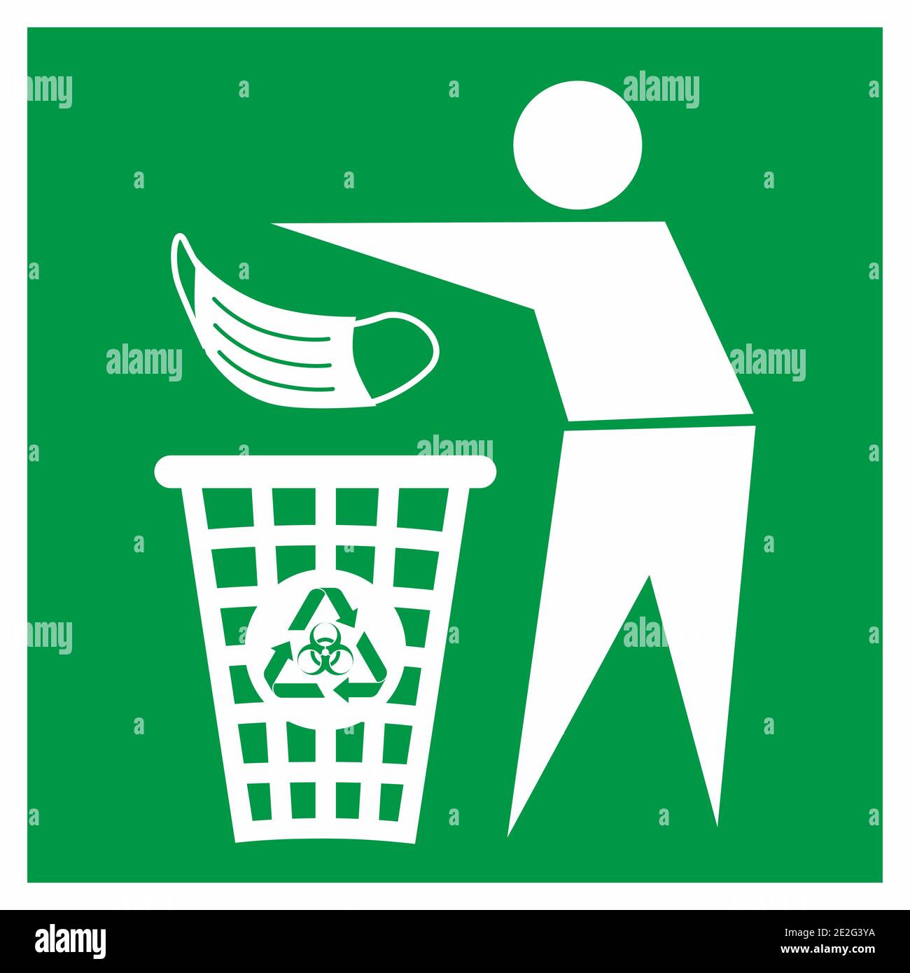 Warning sign, icon info. Disposing bin for used face masks, gloves, ppe