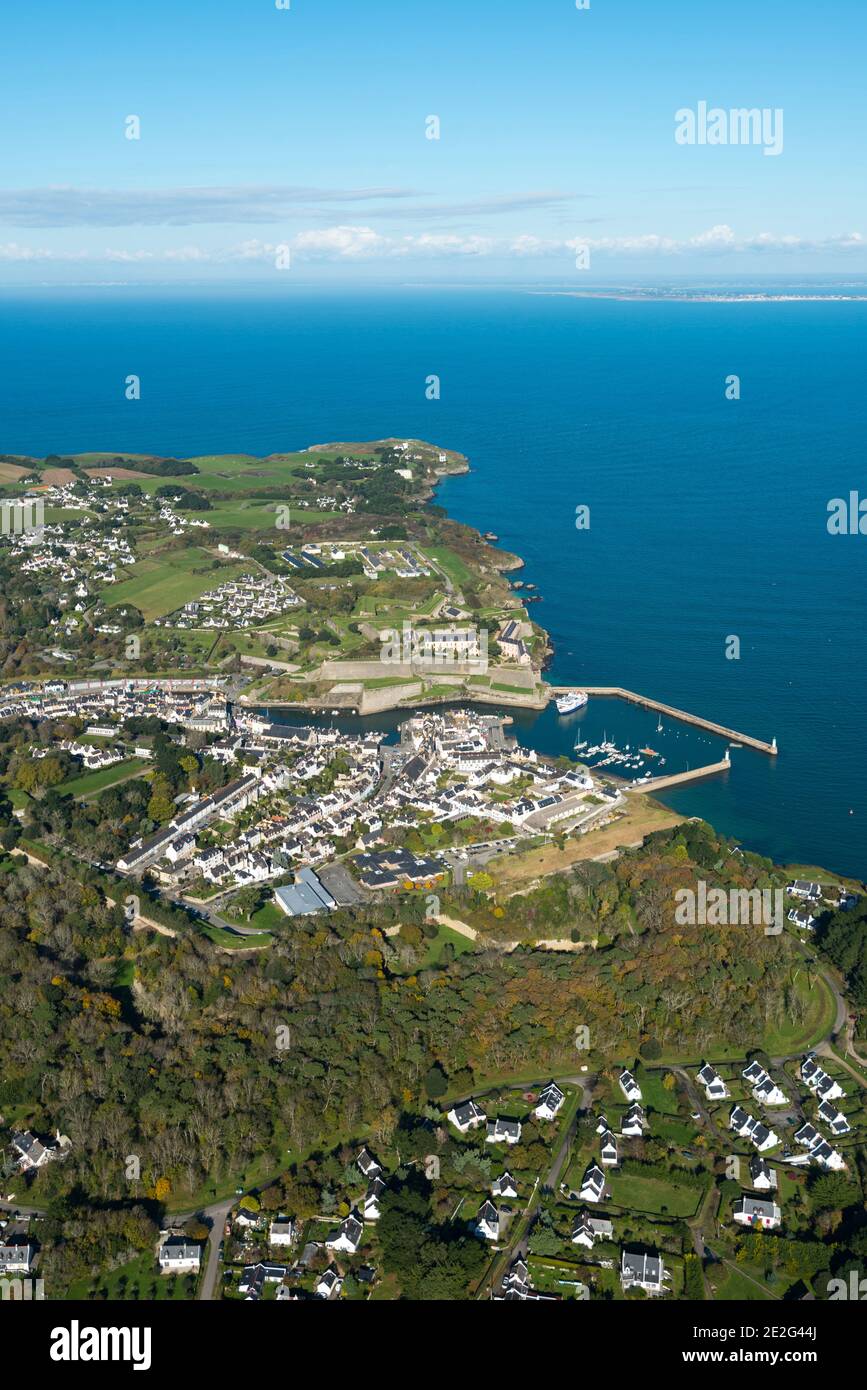 Belle-ile-en-Mer Island (off the coast of Brittany, north-western France): aerial view of the town of Le Palais Stock Photo