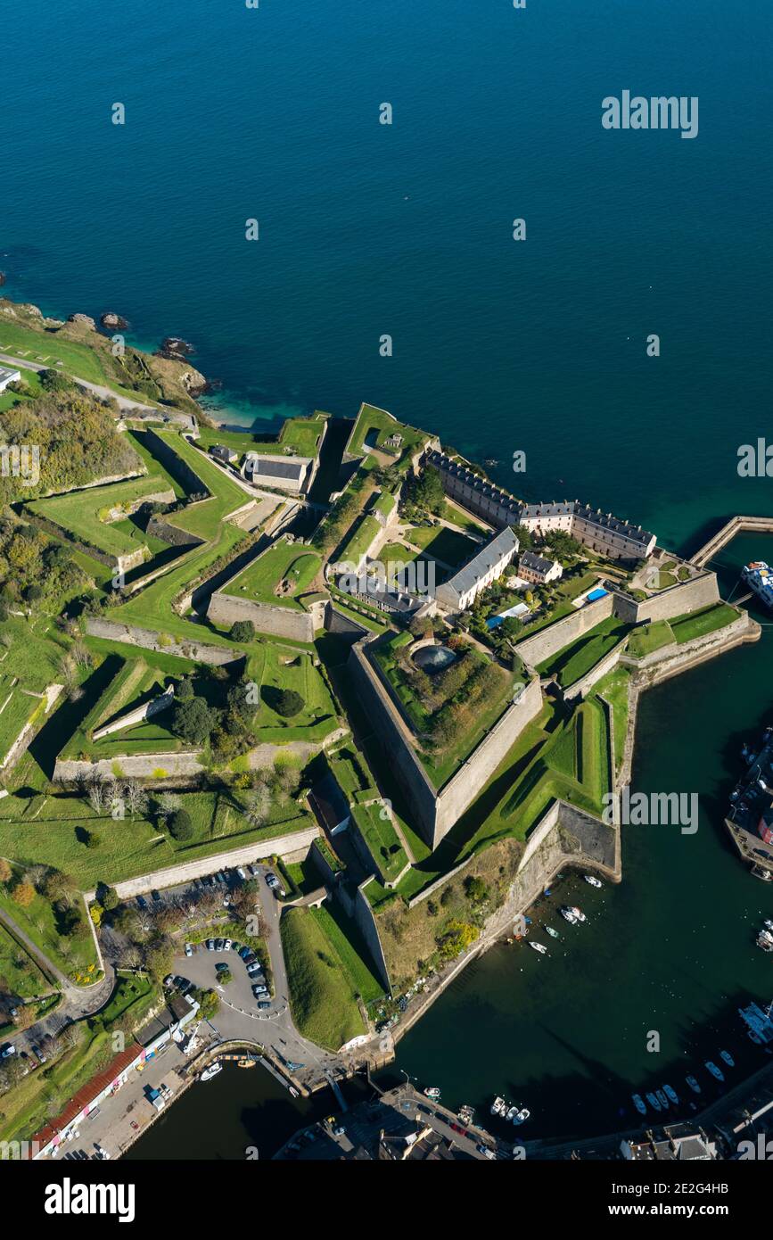 Belle-ile-en-Mer Island (off the coast of Brittany, north-western France): aerial view of the Vauban citadel in Le Palais Stock Photo