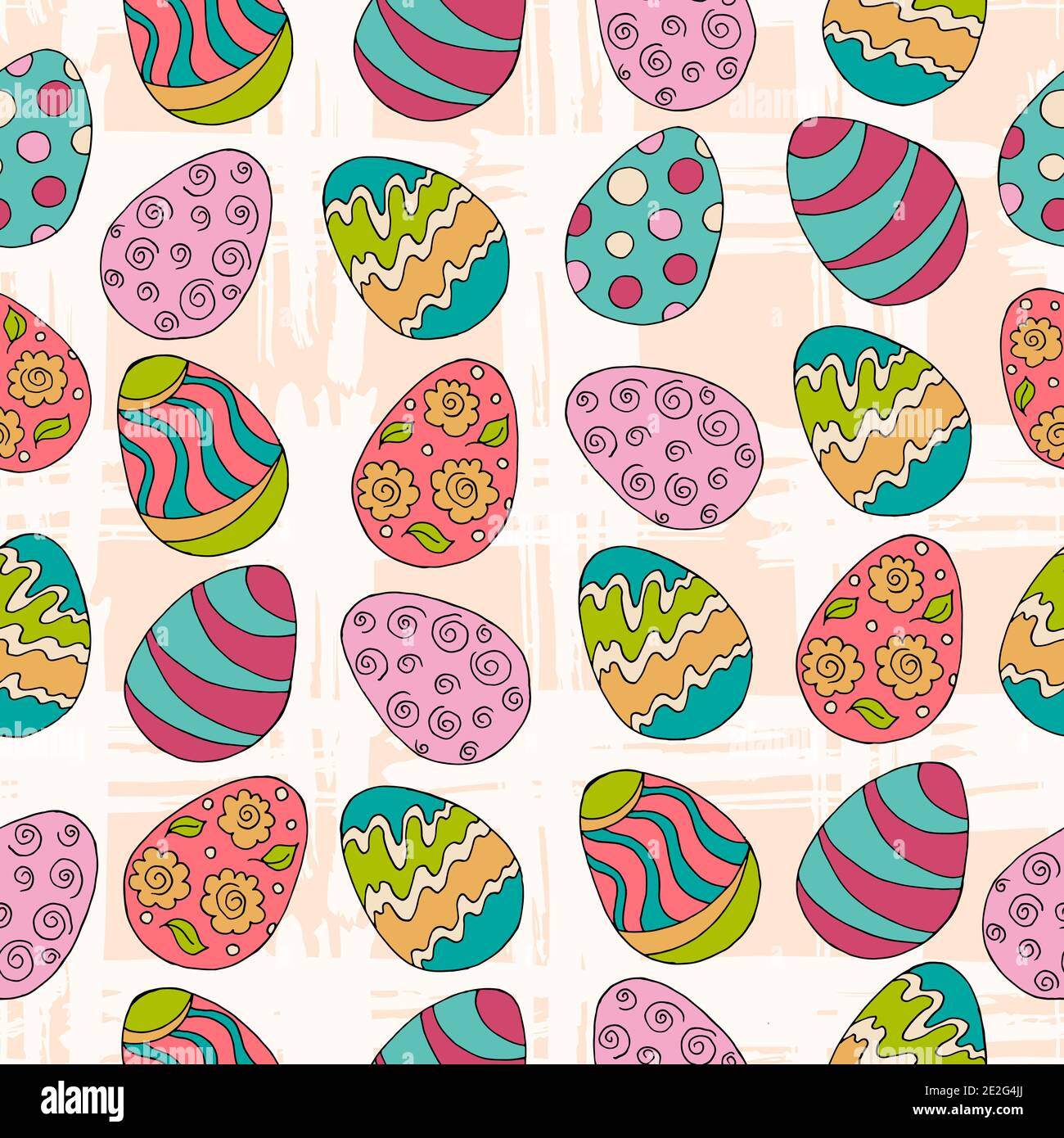 Festive textiles packaging. Seamless pattern, background. Easter illustration. Happy Easter. Hand drawing, eggs. Spring holidays Stock Vector