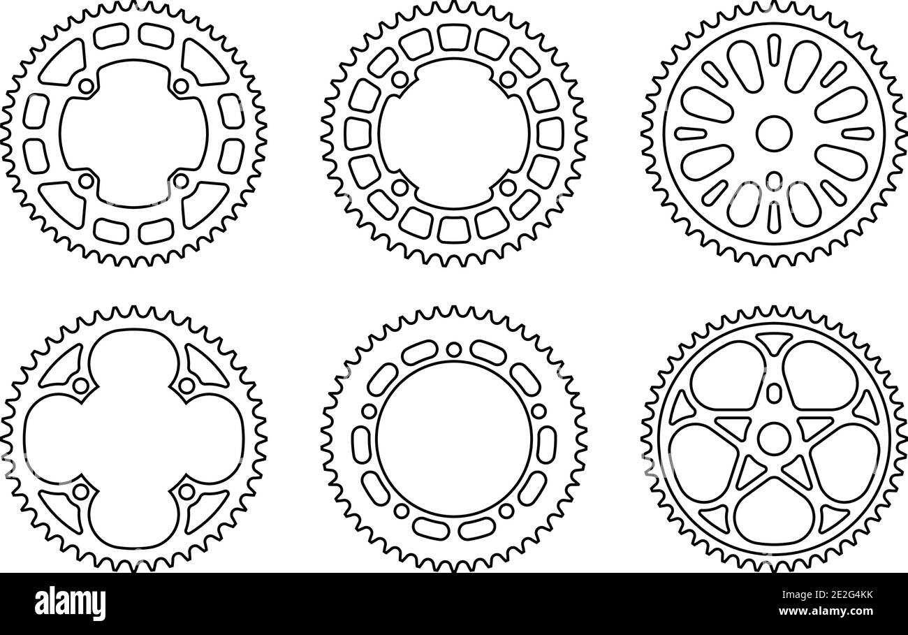 Bicycle chain wheels icons set. Vector thin line Stock Vector Image