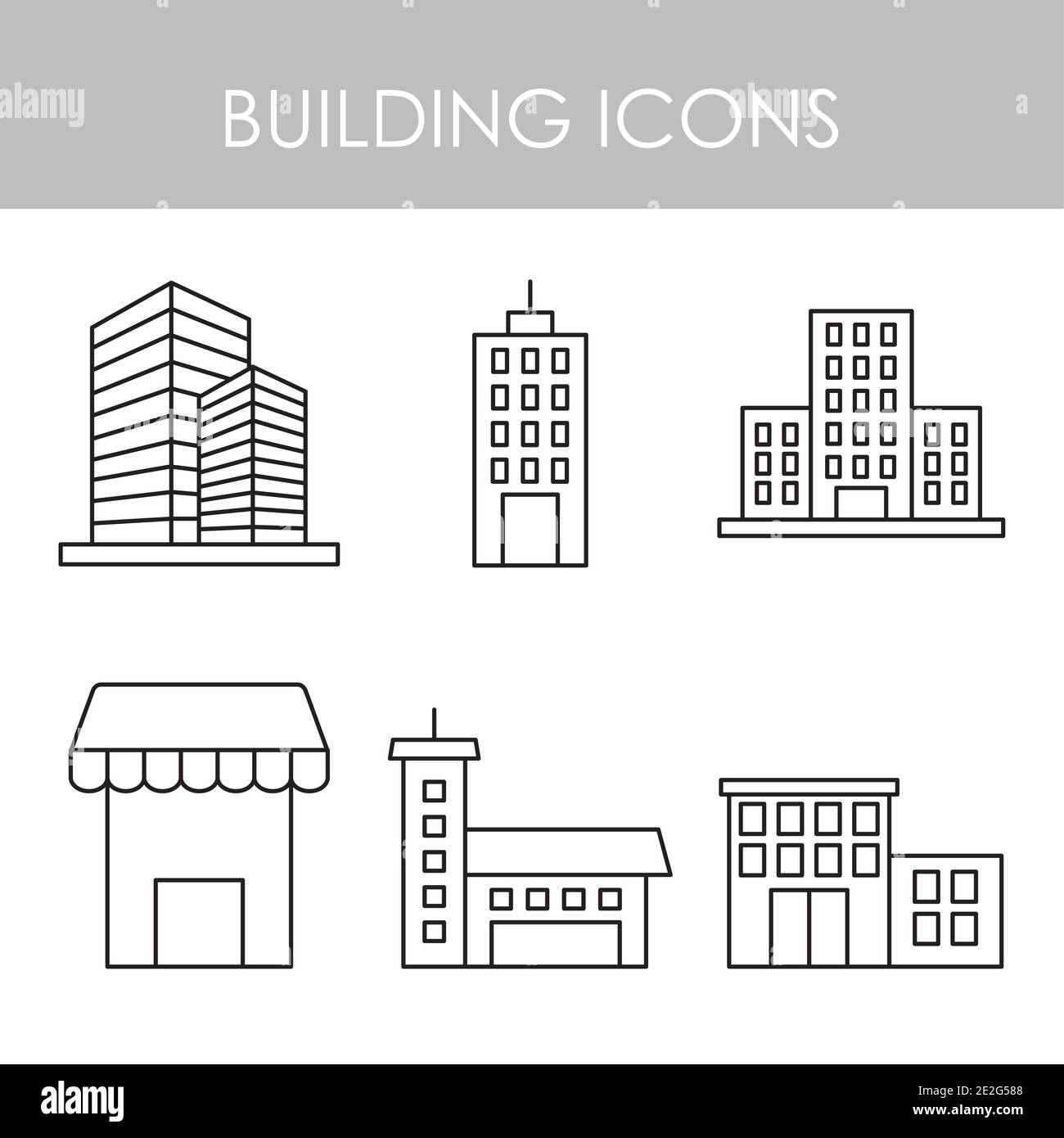 city buildings icon set over white background, line style, vector ...