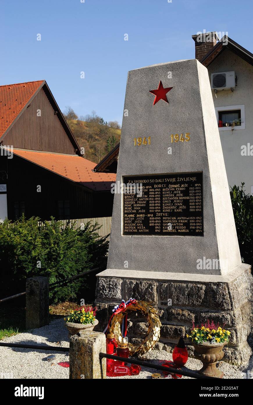 Bistrica, Slovenia. The monument in memory of the civilian and partisan victims of the Nazis during the WWII. Stock Photo