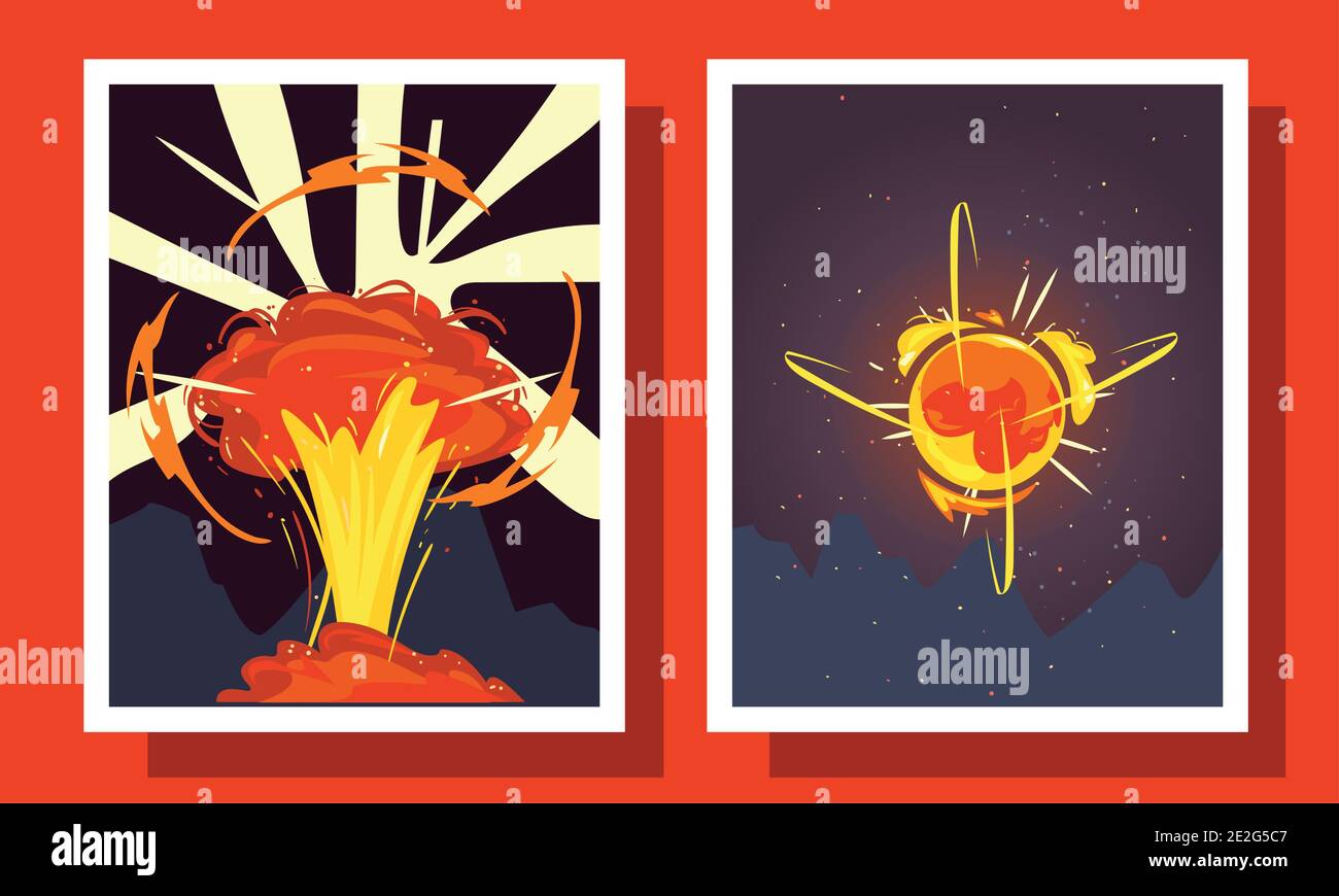 Military explosion flame icon collection frames design, Weapon ...