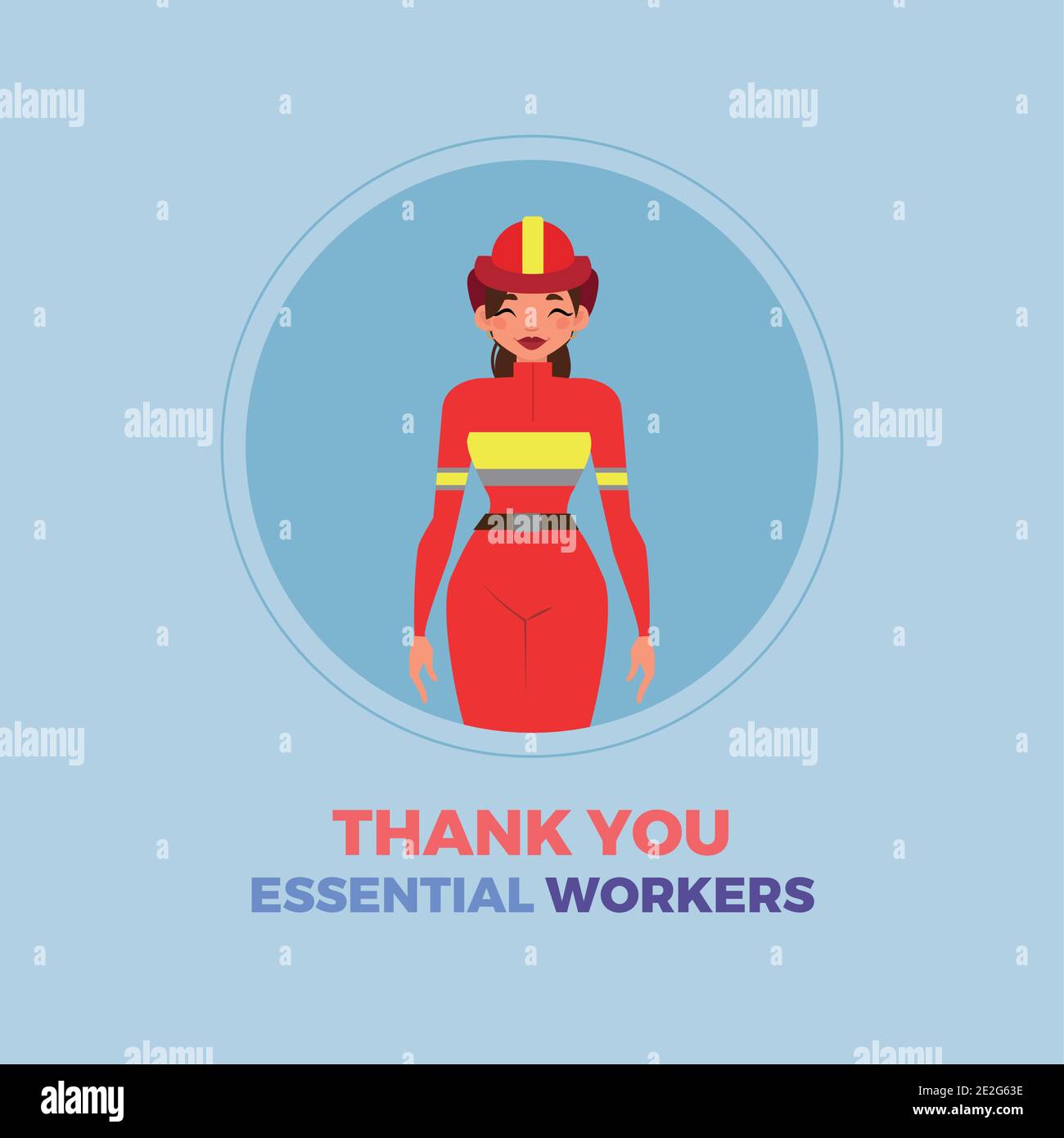 Fireman woman blue thanks essential workers logo - Vector Stock Vector