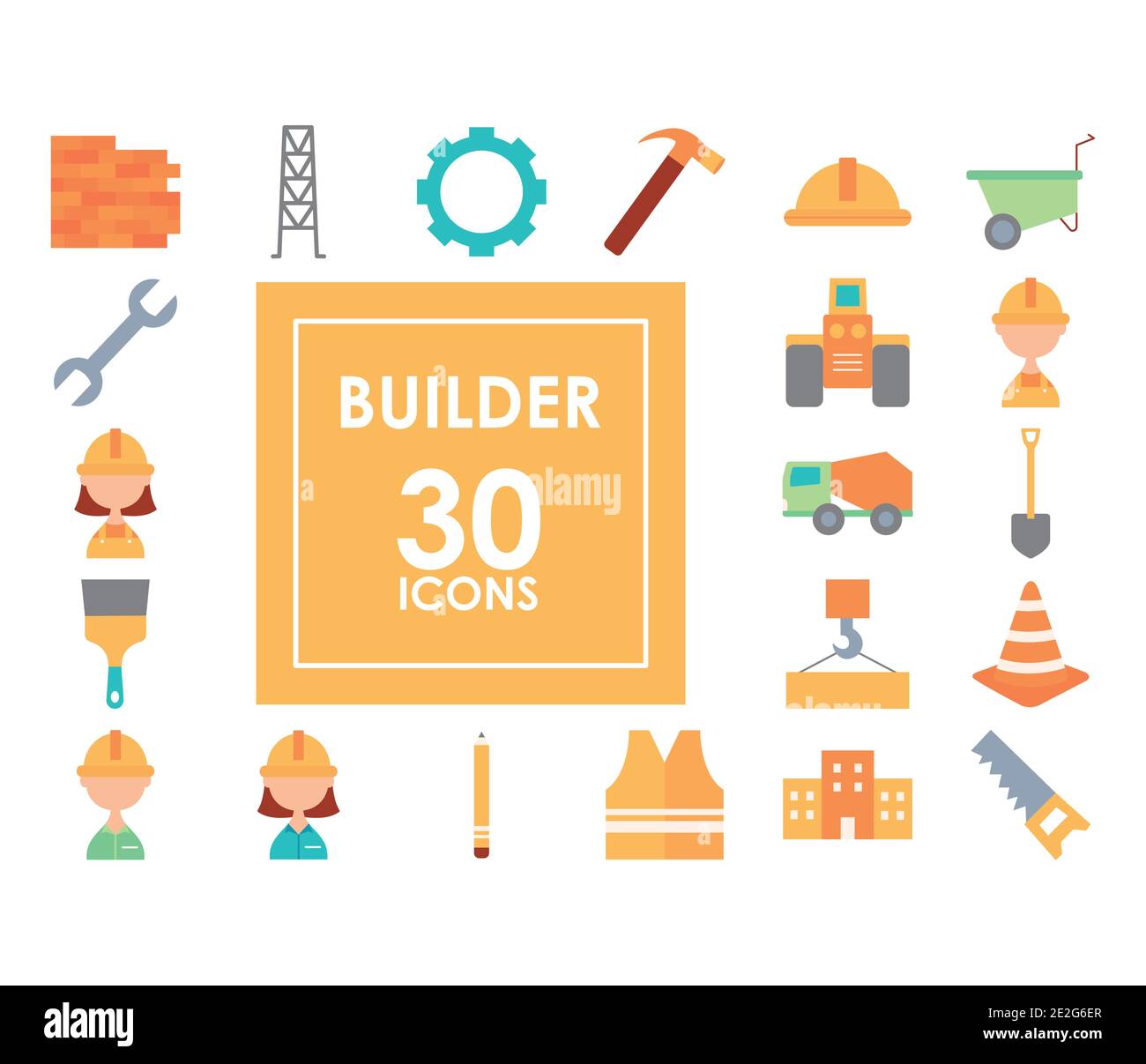 cartoon construction icon set over white background, flat style, vector ...