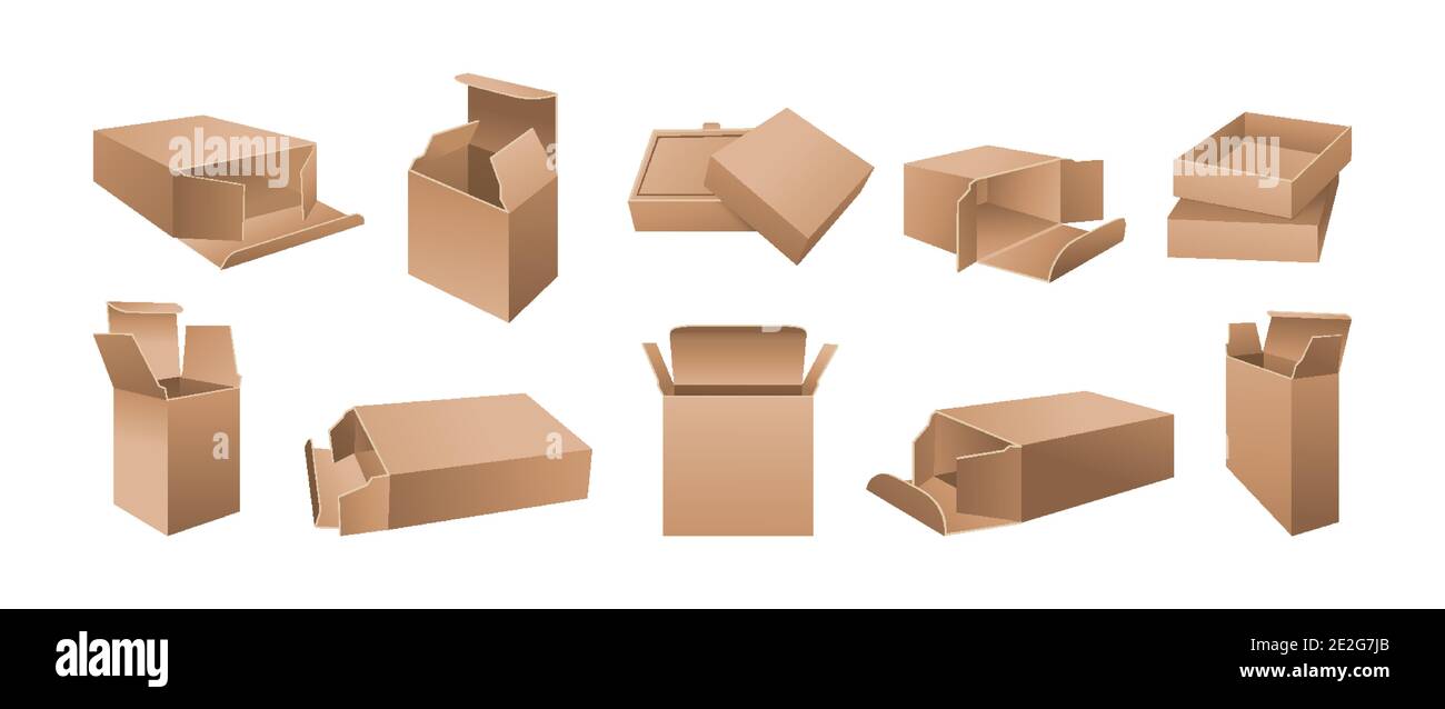 Download Realistic Cardboard Box Mockup 3d Set Template Blank Realistic Product Packaging Gift Boxes Collection Opened Closed Paper Package Design Or Branding Vector For Medicine Food Cosmetic Stock Vector Image Art
