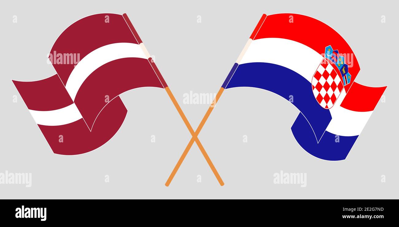 Crossed and waving flags of Croatia and Latvia. Vector illustration ...