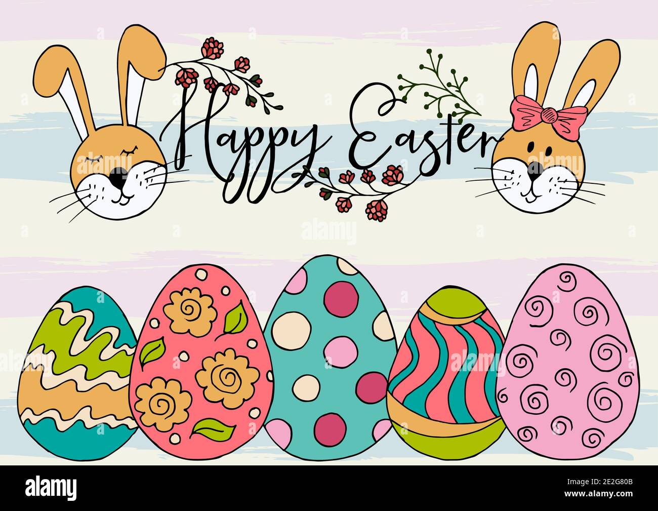 Easter bunny. Easter illustration. Holiday card, wrapping, background. Easter poster, banner, flyer. Happy Easter Stock Vector