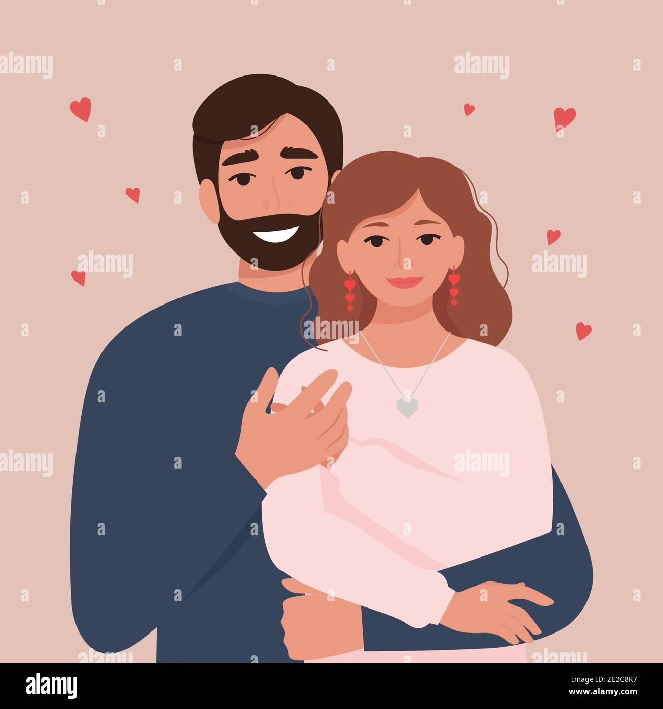 Portrait of a happy couple in love - a man and a woman. Valentine's Day celebration. Vector illustration in flat style Stock Vector
