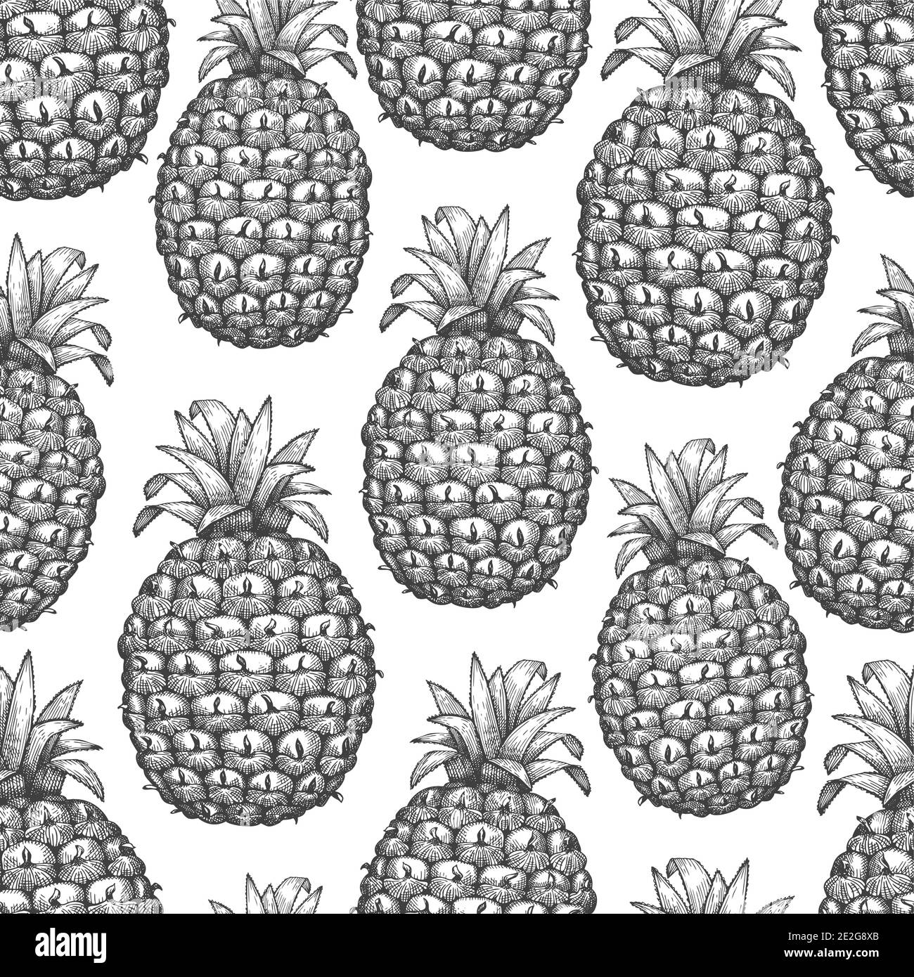 Hand drawn sketch style pineapple seamless pattern. Organic fresh fruit ...
