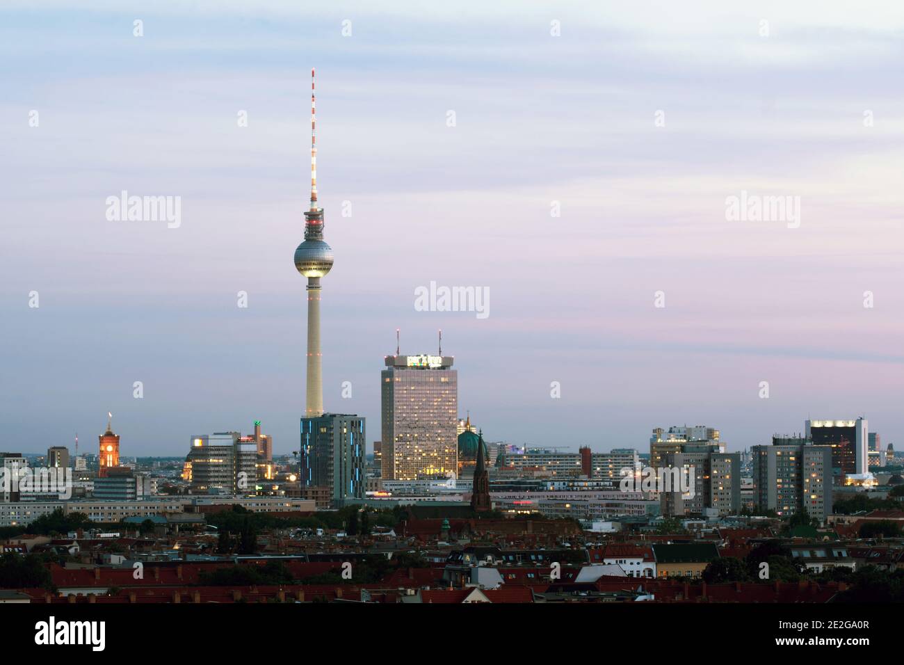 Beautiful shot of the Berliner Fernsehturm tower in Central Berlin, Germany Stock Photo