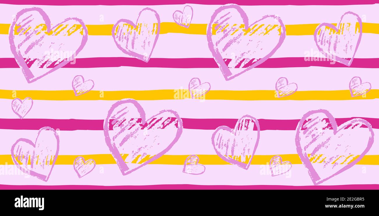 Seamless pattern. Horizontal stripes. Vector abstract hand drawing with stripes of acrylic paints and brushes. Geometric texture, background, textile, Stock Vector