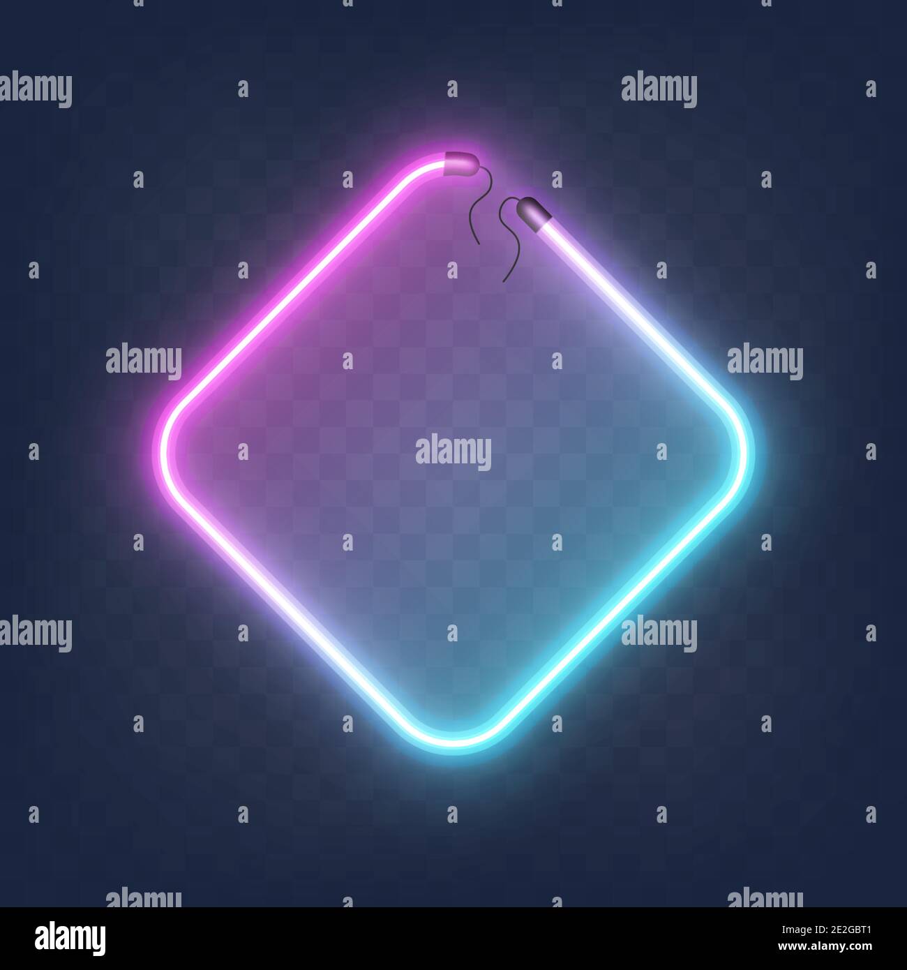 Realistic glowing shape neon rhombus frame isolated on transparent background with place for text. Shining and glowing neon effect with wires, Vector Stock Vector