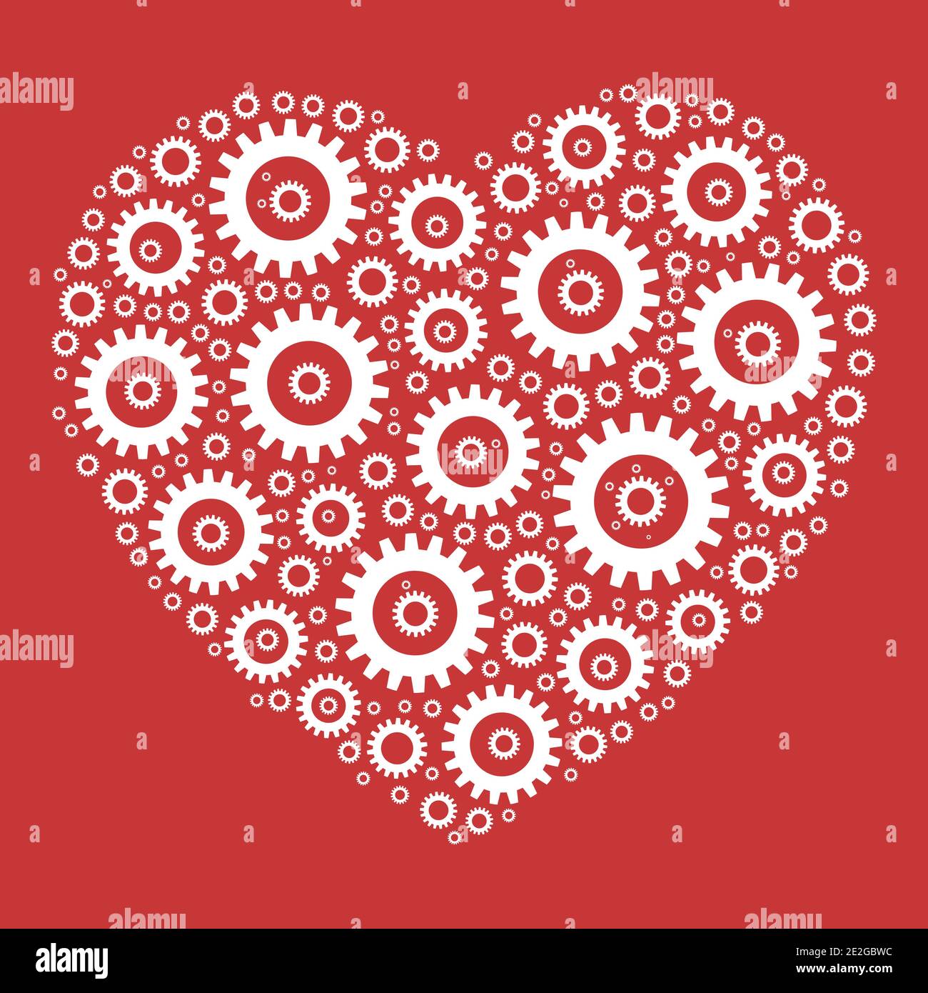 Heart shape mosaic of cog wheels. Looks like clockwork heart or love