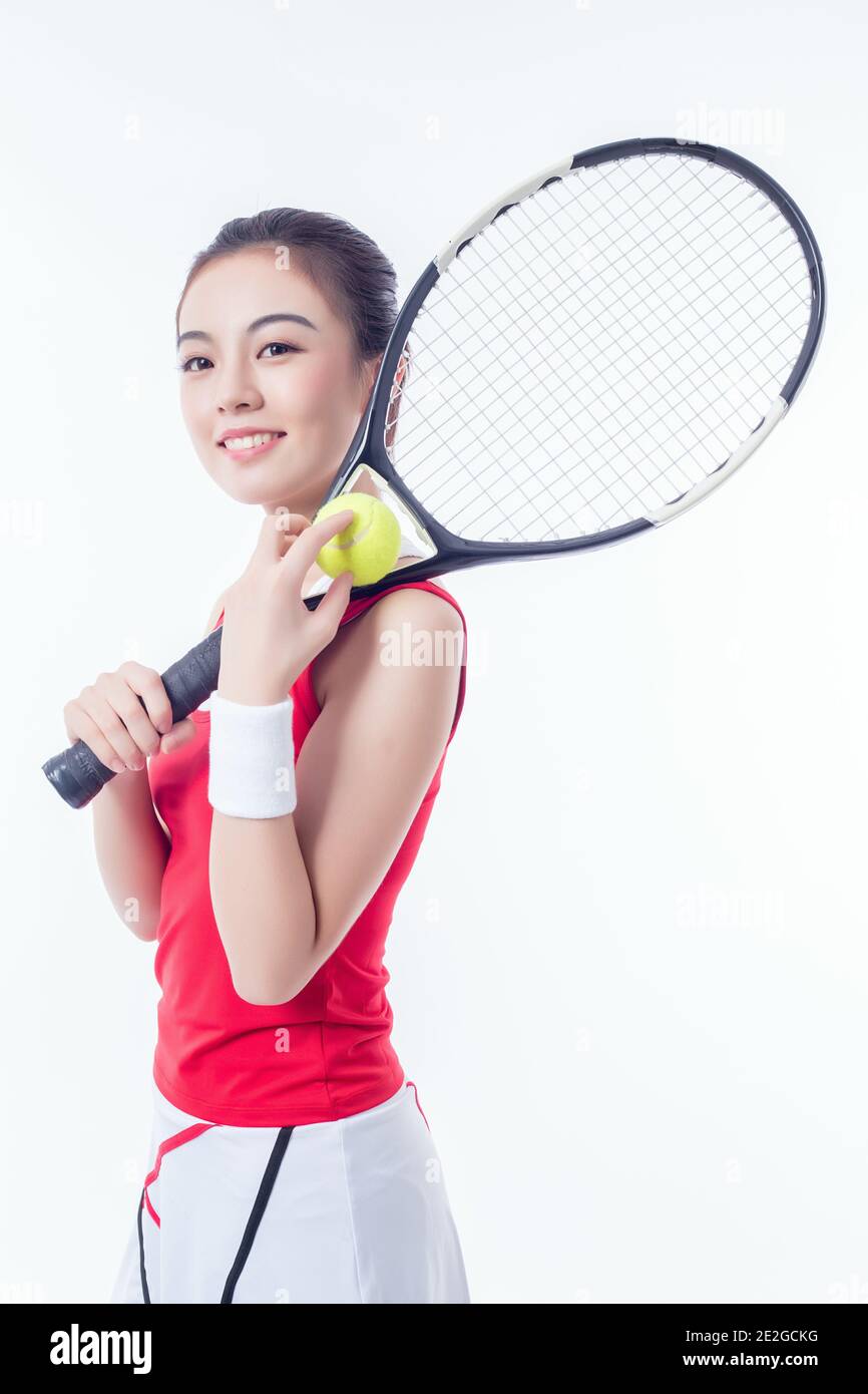 Girl play tennis isolated Stock Photo - Alamy