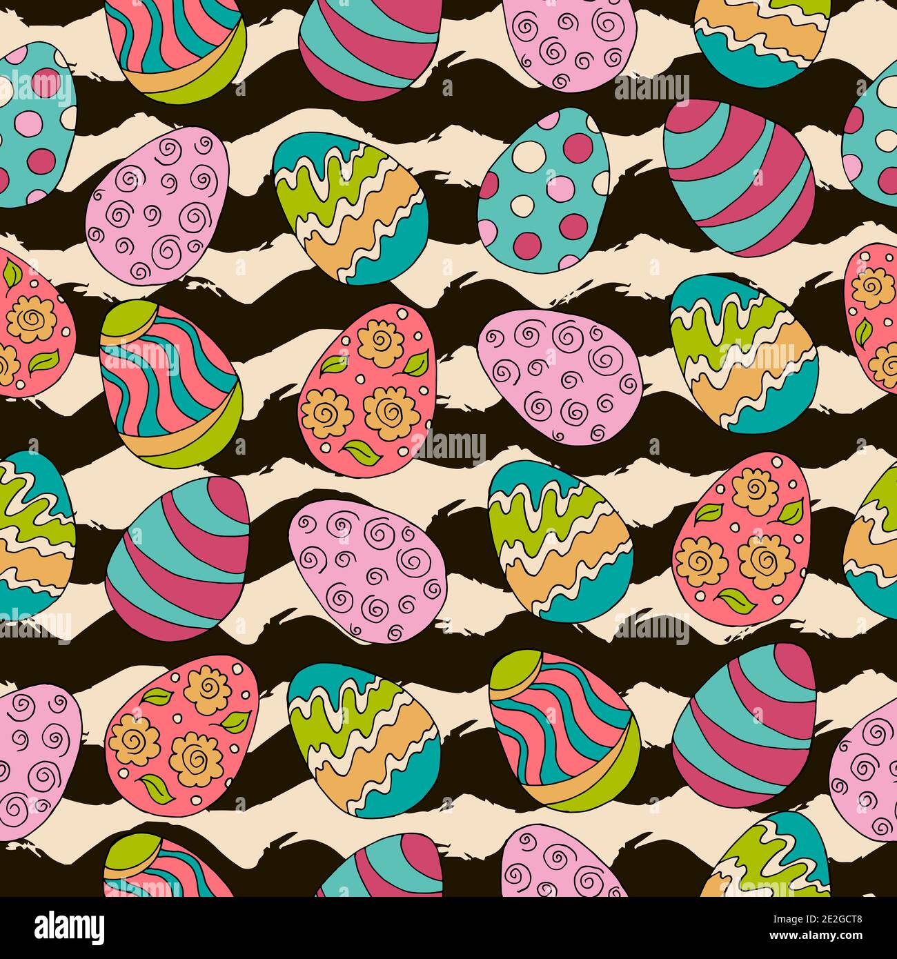 Festive textiles packaging. Seamless pattern, background. Easter illustration. Happy Easter. Hand drawing, easter eggs. Spring holidays Stock Vector