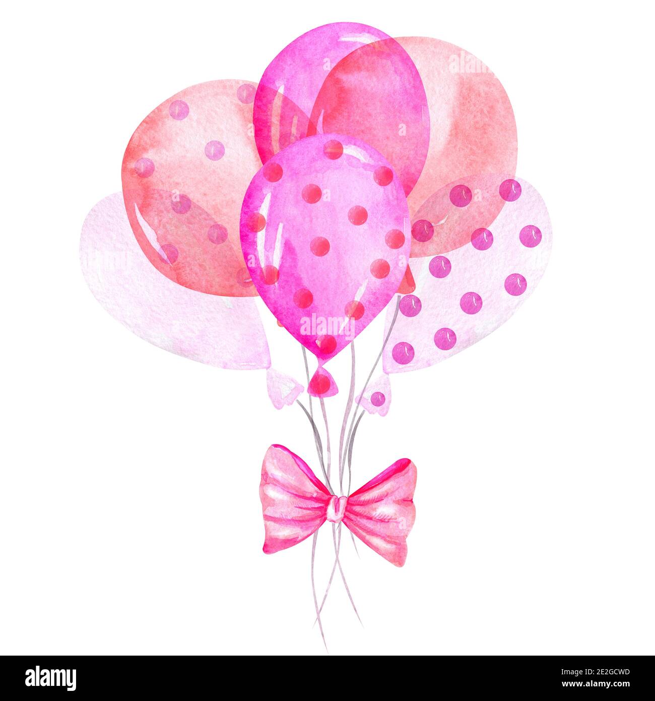 A bunch of beautiful pink balloons for the holiday. Watercolor Hand Painted  Decor for Birthday Party, Valentine's Day, Celebration Stock Photo - Alamy