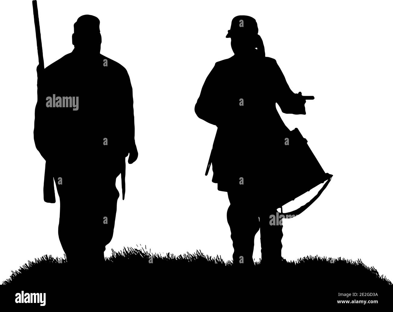American civil war soldier and drummer boy silhouette in black on white background, vector graphic Stock Vector
