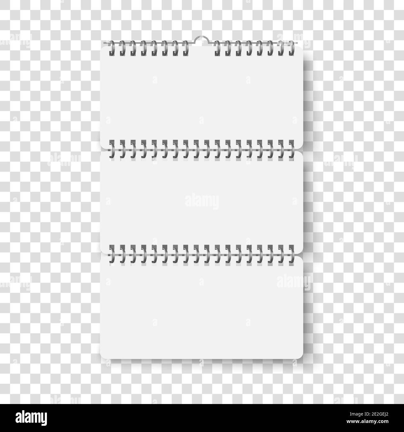 Wall bind paper calendar with iron spiral. Mockup blank calender page