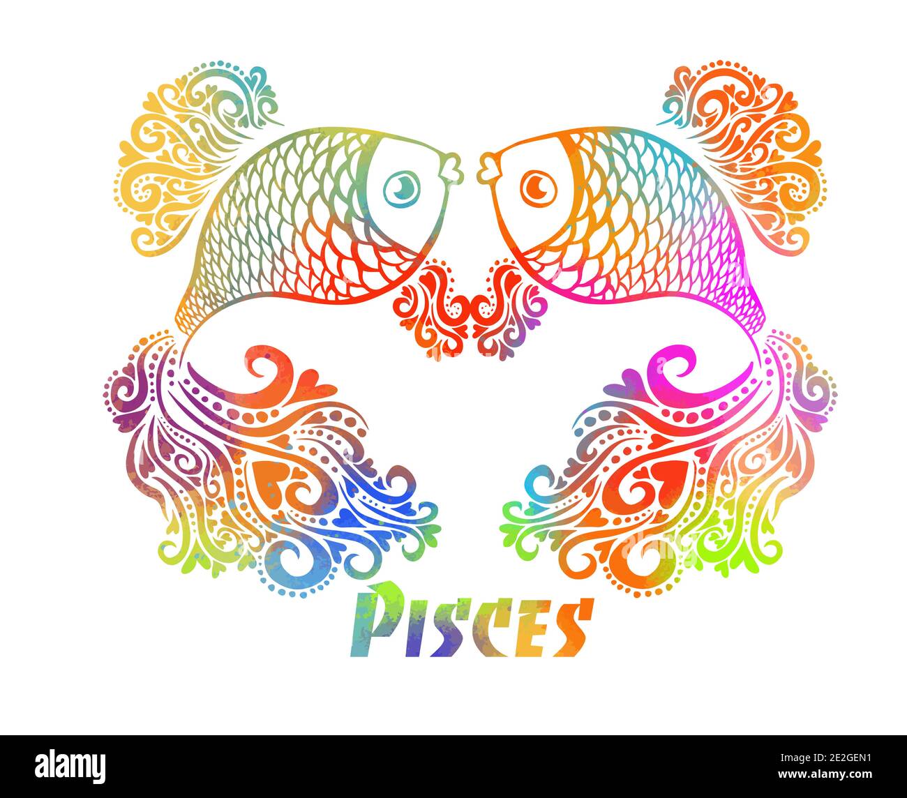 Sign of the zodiac multicolored pisces. T-shirt printing. Mixed media. Vector illustration Stock Vector