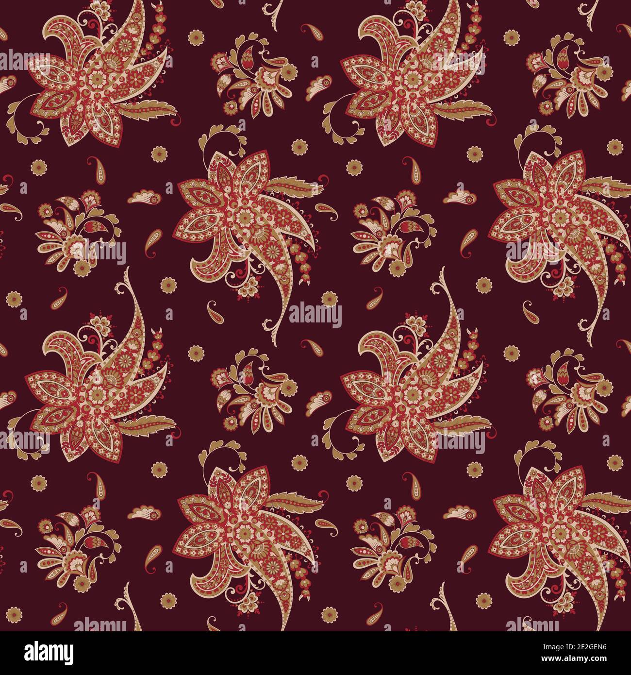 Paisley seamless pattern with flowers in indian style. Stock Vector