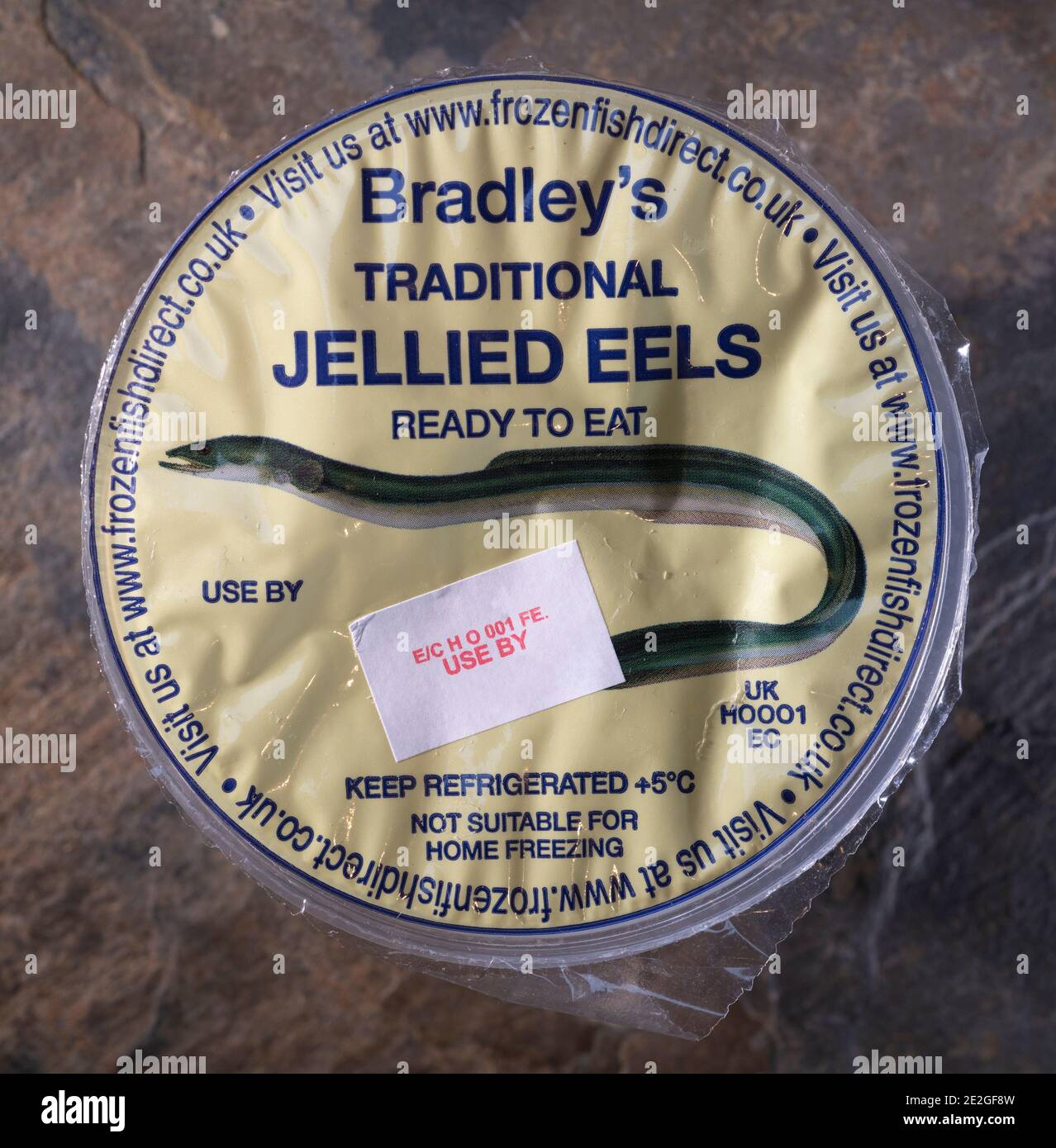 Traditional Jellied Eels branded food packaging Stock Photo