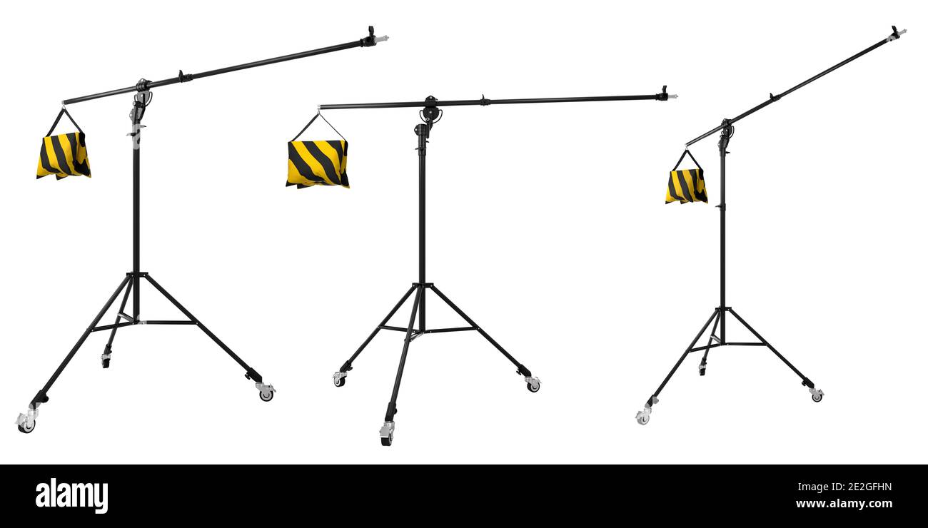 Photo studio boom with lightstand isolated on white background. Stock Photo
