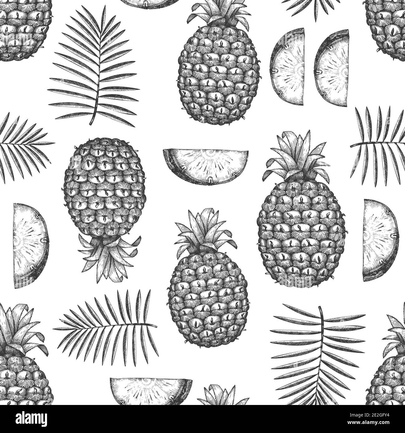 Hand drawn sketch style pineapple seamless pattern. Organic fresh fruit ...