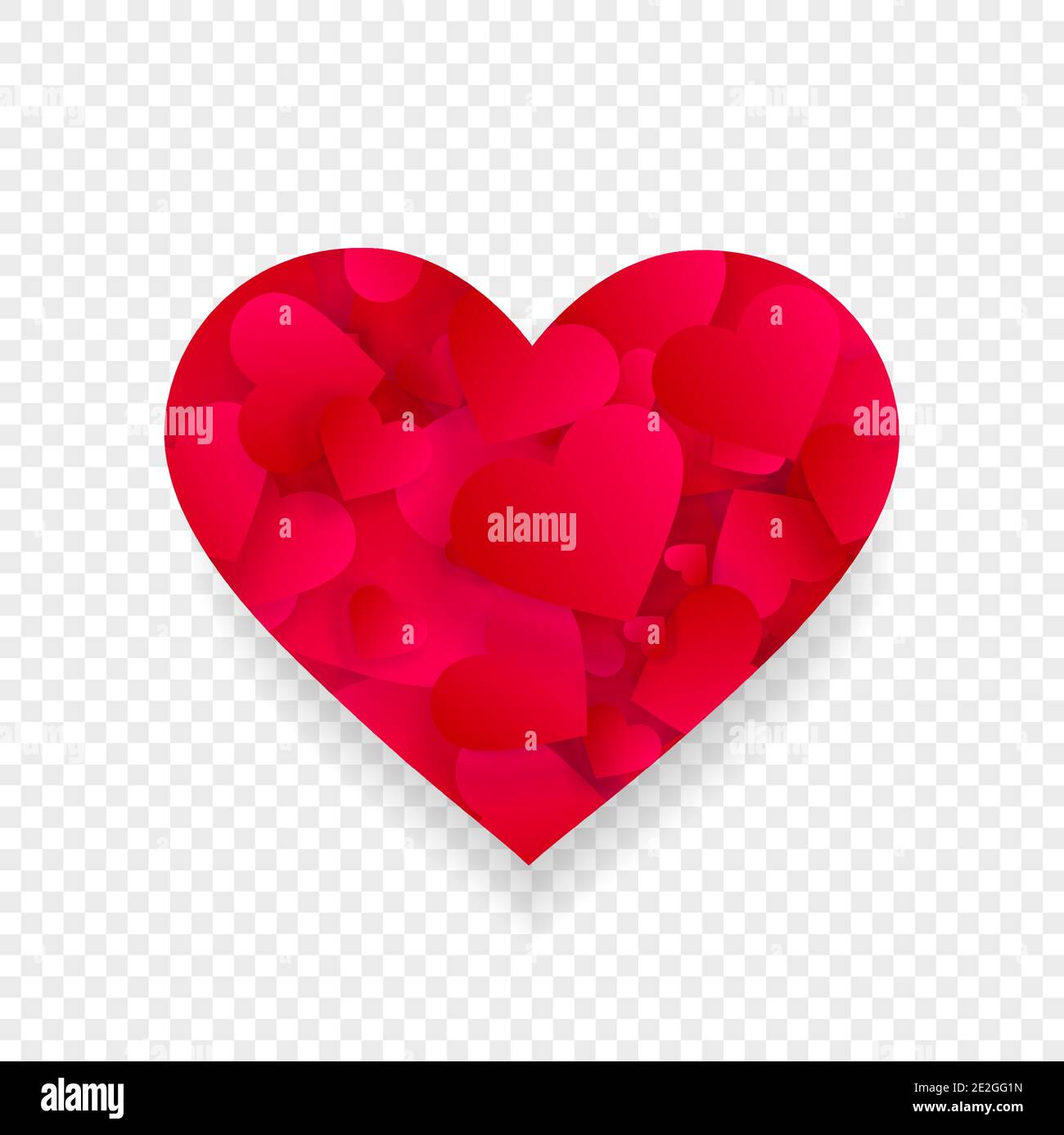 Red heart 3d effect shape, icon with petals inside Stock Vector