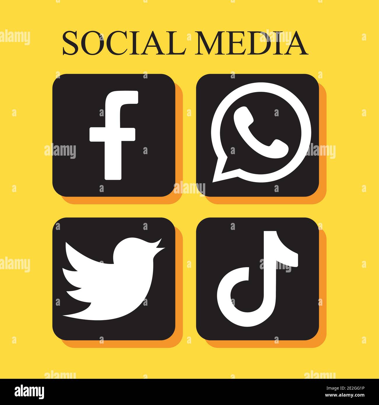 Social media logo symbols icon set over yellow background, silhouette