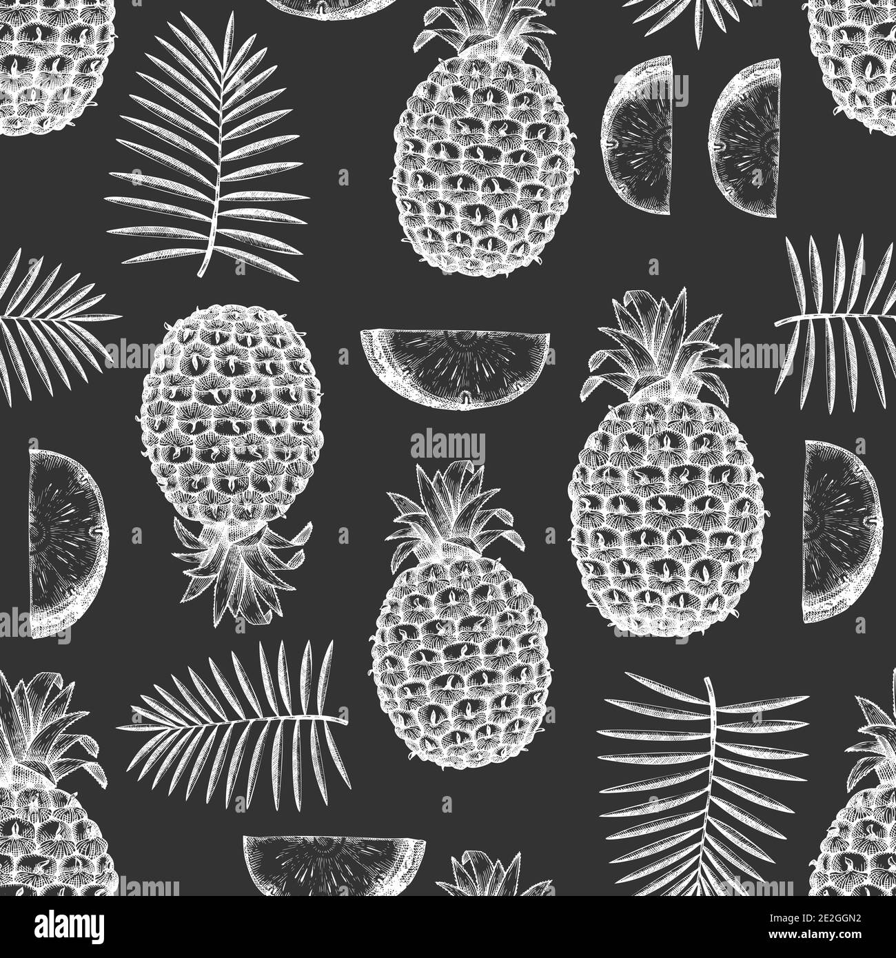 Hand drawn sketch style pineapple seamless pattern. Organic fresh fruit ...