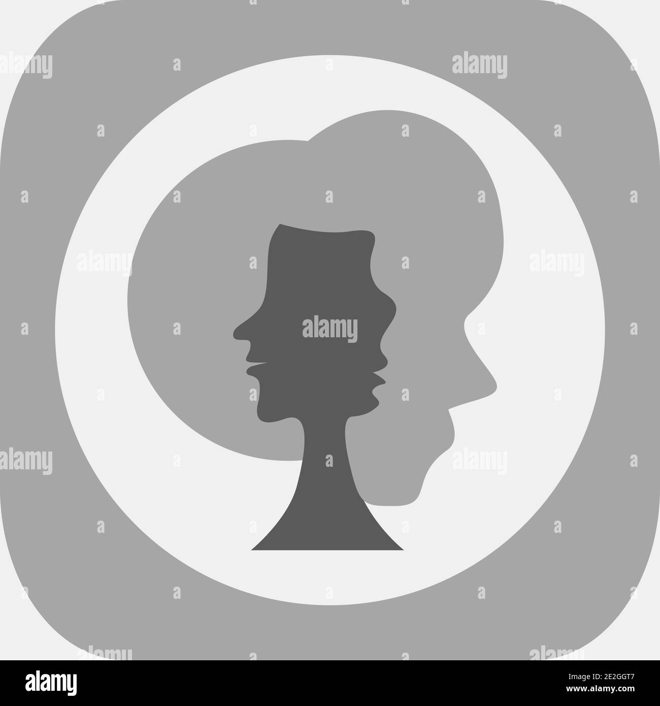 Optical illusion. Three human faces in silhouette. Colorless vector illustration. Stock Vector