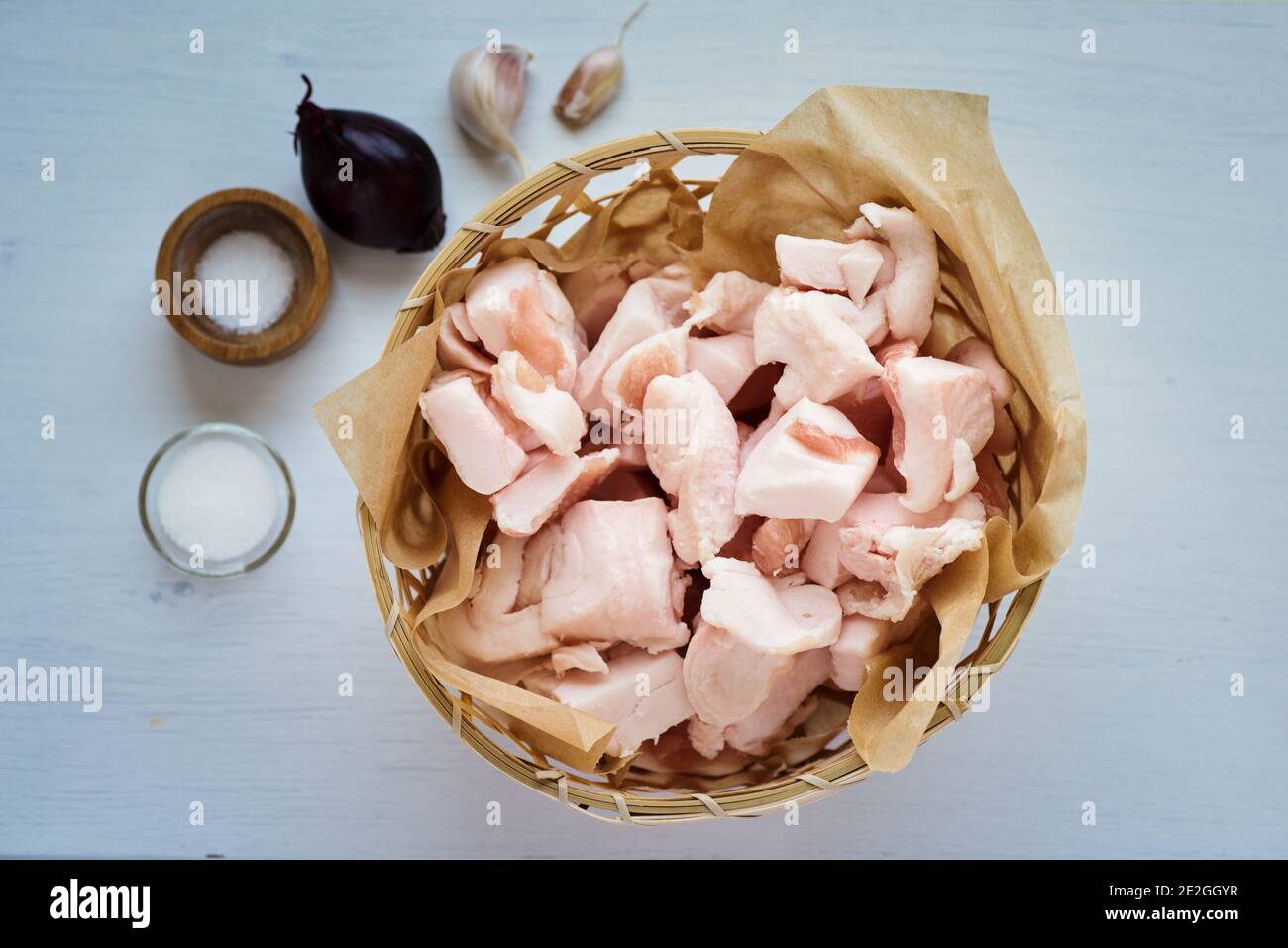 Prepared pork fat for making lard and greaves Stock Photo Alamy