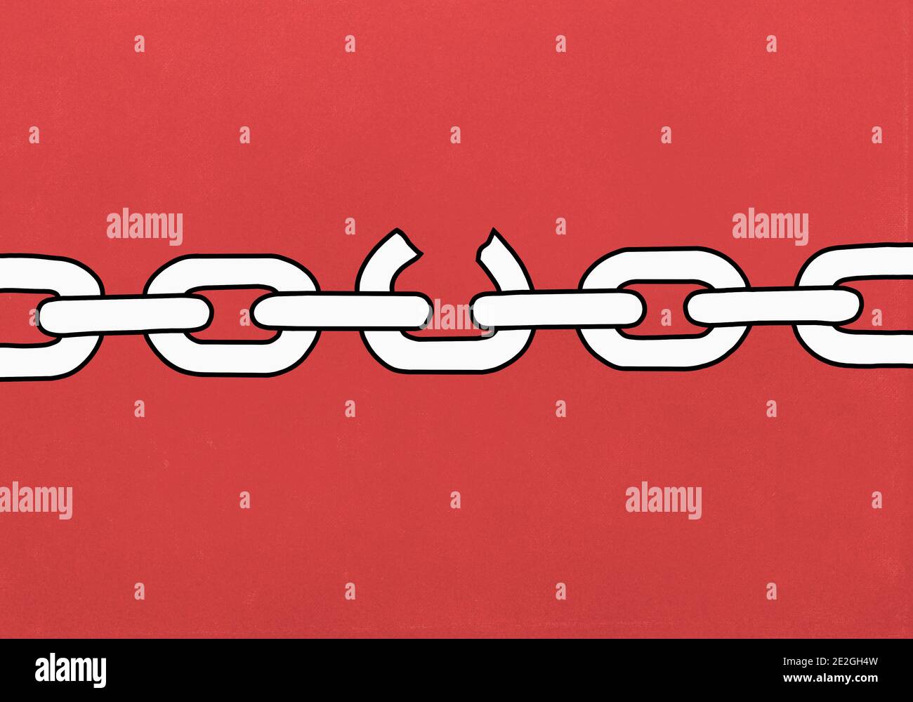 Broken link in chain on red background Stock Photo Alamy