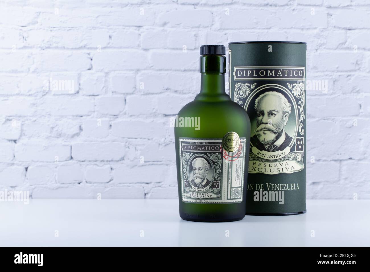 Prague, Czech Republic - 12 January 2021: Bottle of Diplomatico rum in  front of white wall. The history of Diplomatico began in Venezuela in1959  Stock Photo - Alamy