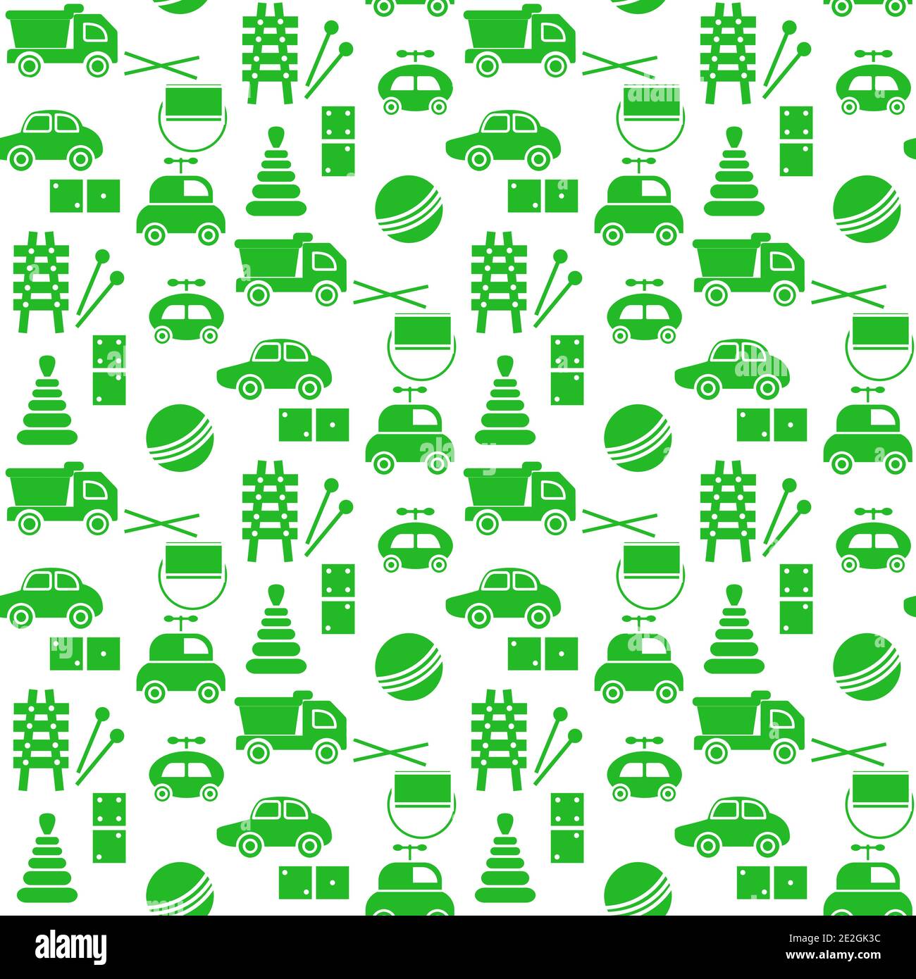 Vector seamless pattern Kid toys illustration Happy childhood Gaming items Cars pyramid, domino, xylophone drum ball Primary school, elementary grade, Stock Vector