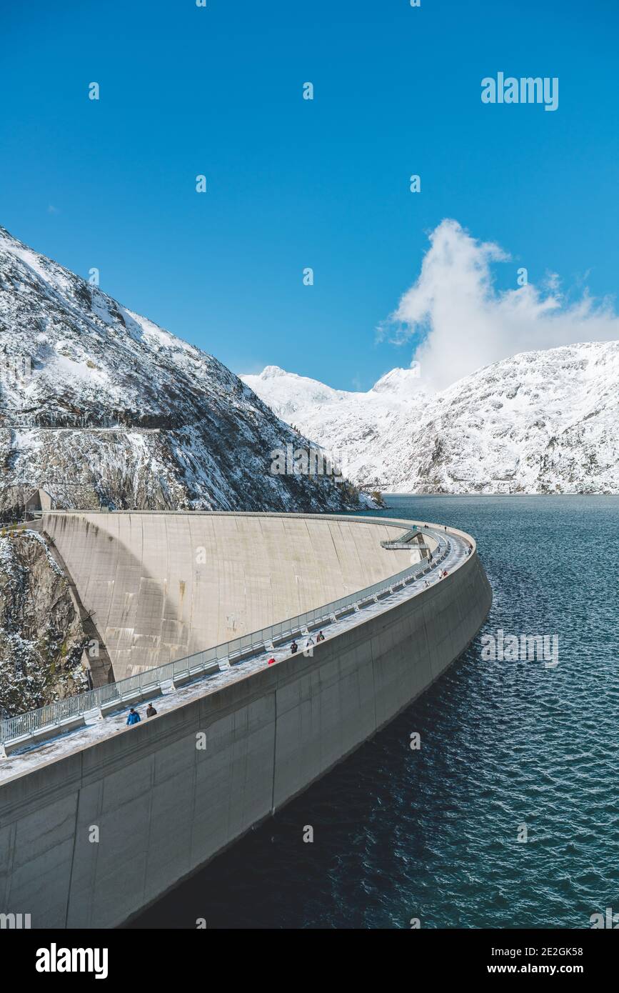 Malta, Austria. 14th, October 2020. Overlooking The Kölnbrein Dam in the Hohe Tauern range within Carinthia. The Kölnbrein Dam is an arch dam and is the tallest dam in Austria. Stock Photo