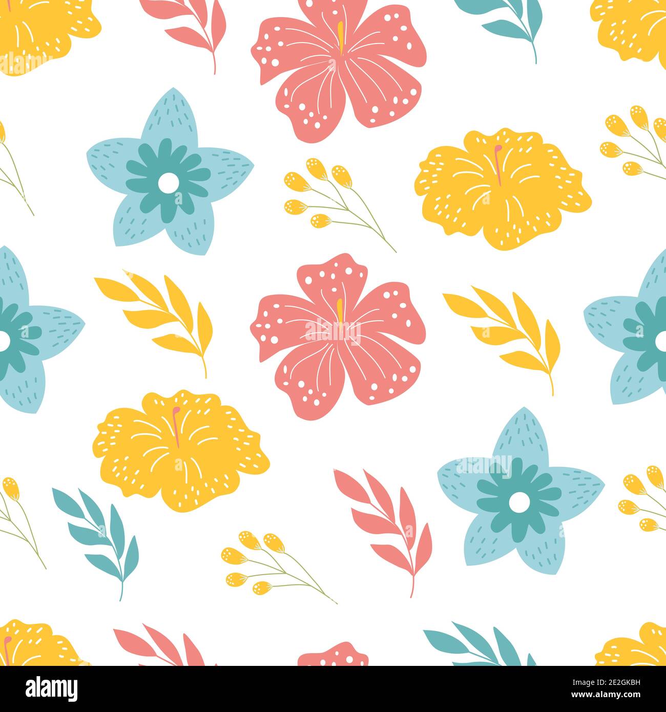 Seamless pattern with blue, red, yellow flowers Stock Vector